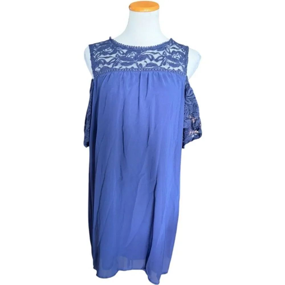Womens As U Wish Navy Blue Cold Shoulder Lace Detail Dress - Sz XL